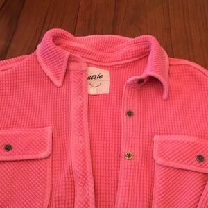 aerie Hot Pink Waffle-Knit Button-Front Shirt Jacket